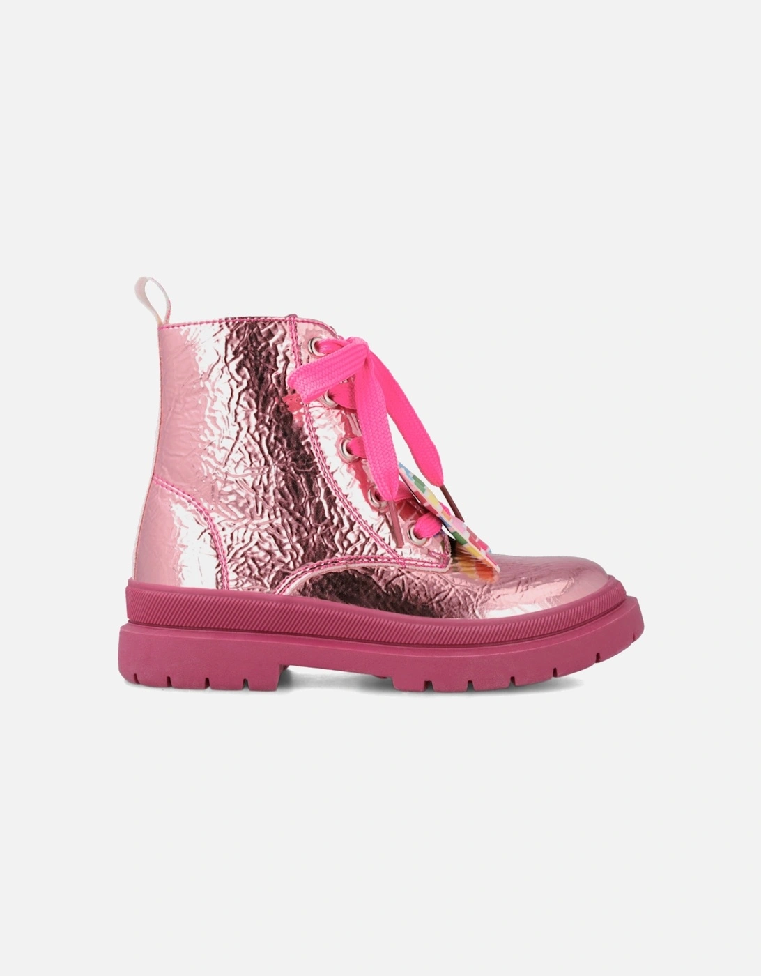 Pink Iridescent Lace Up Boots