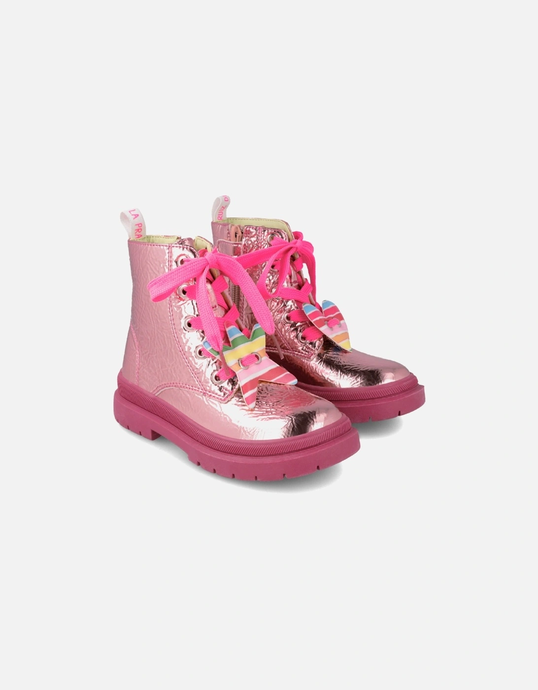Pink Iridescent Lace Up Boots
