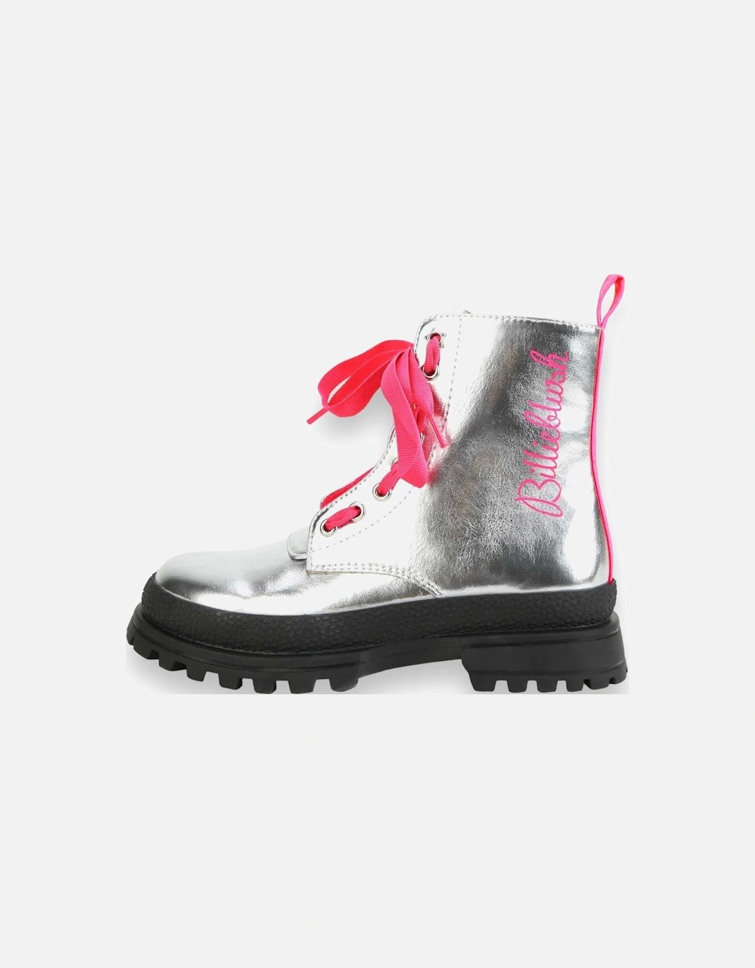 Silver and Fuchsia Lace Up Boots