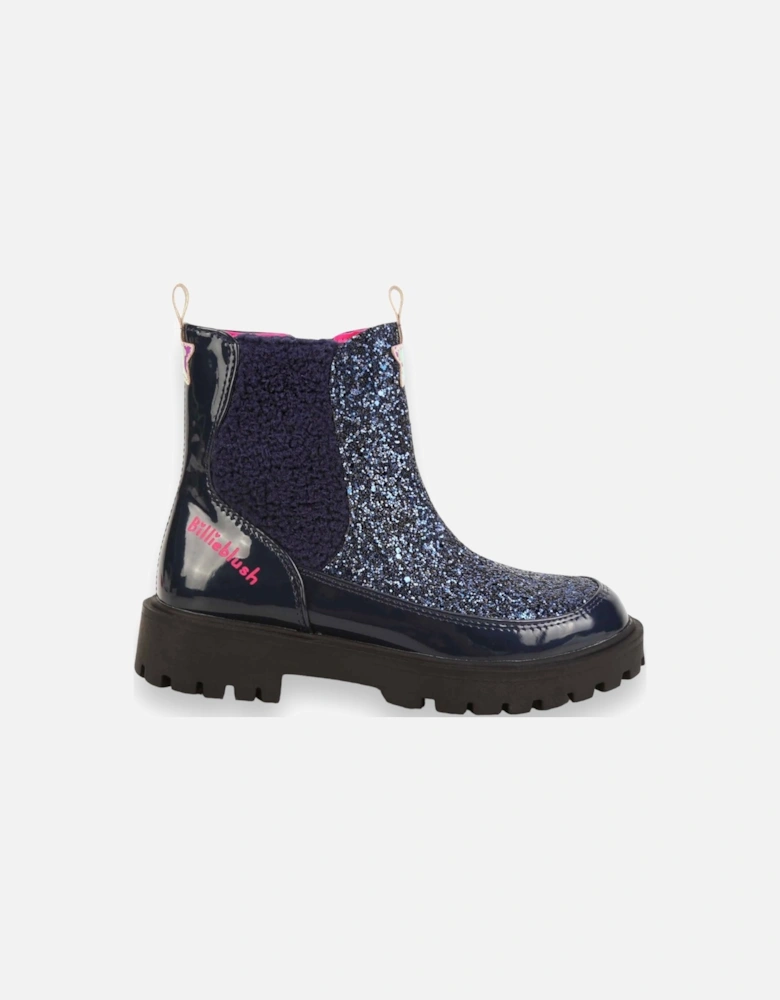 Navy Zip Up Glitter Chelsea Boots