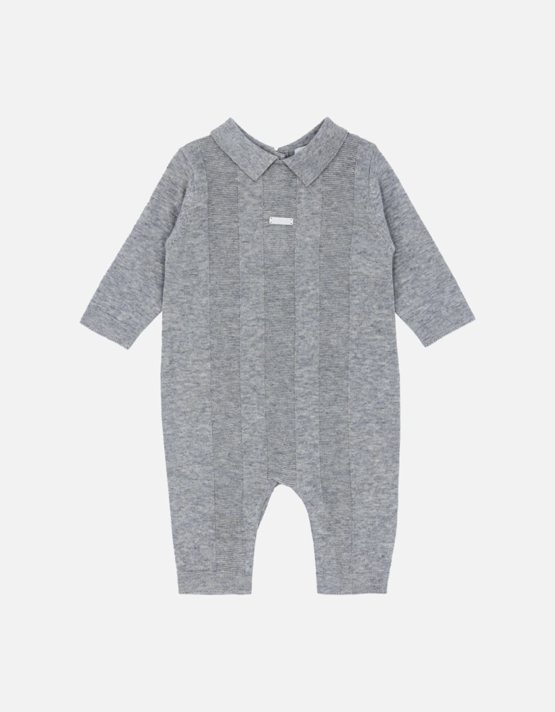 Grey Knit Rib Panel Romper