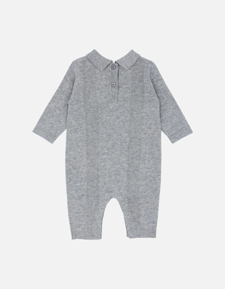 Grey Knit Rib Panel Romper