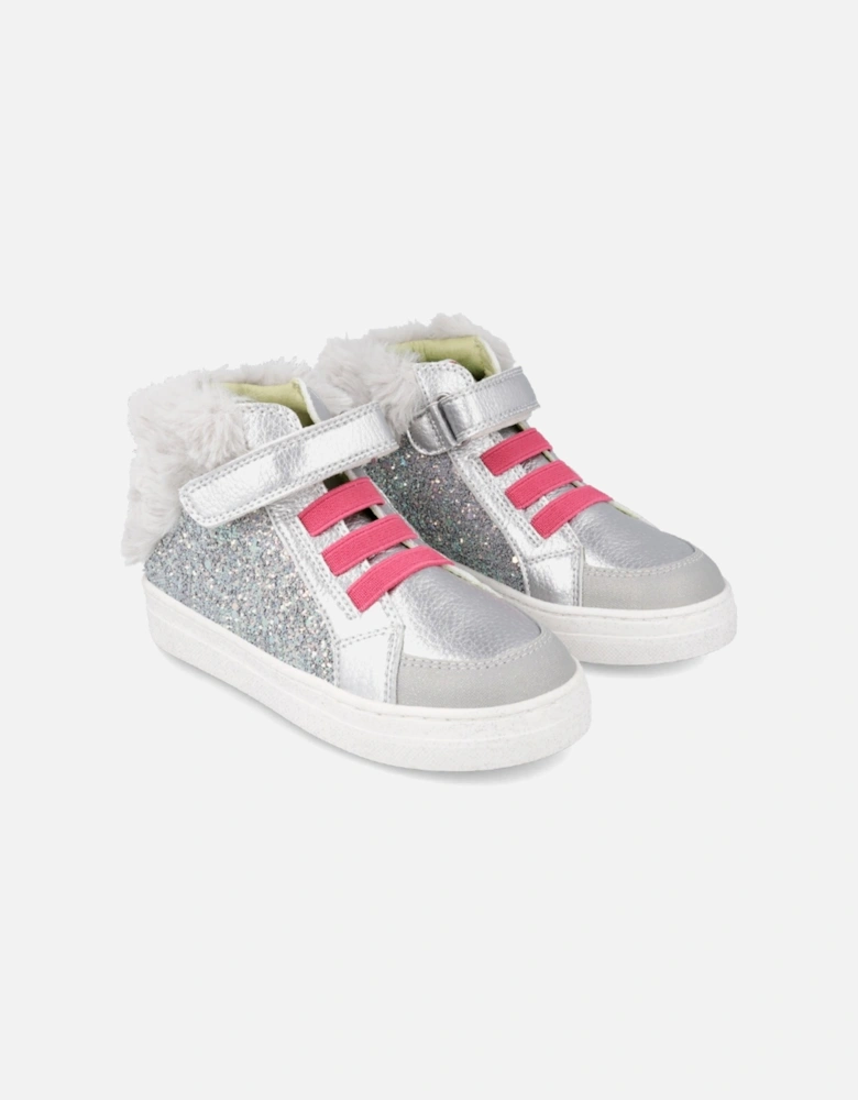 Silver Fluffy Hi Top Trainers