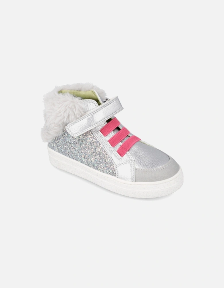 Silver Fluffy Hi Top Trainers