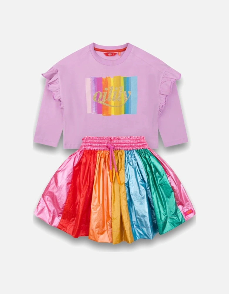 Lilac Rainbow Metallic Skirt Set