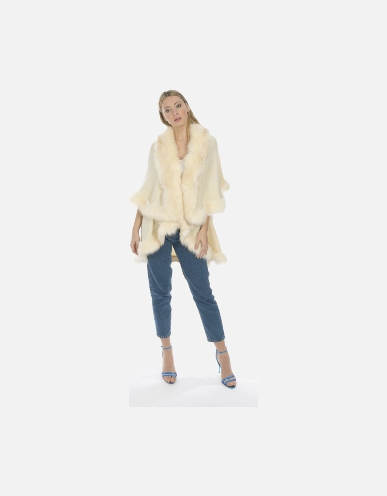 Cream Knitted Luxury Faux Fur Cape