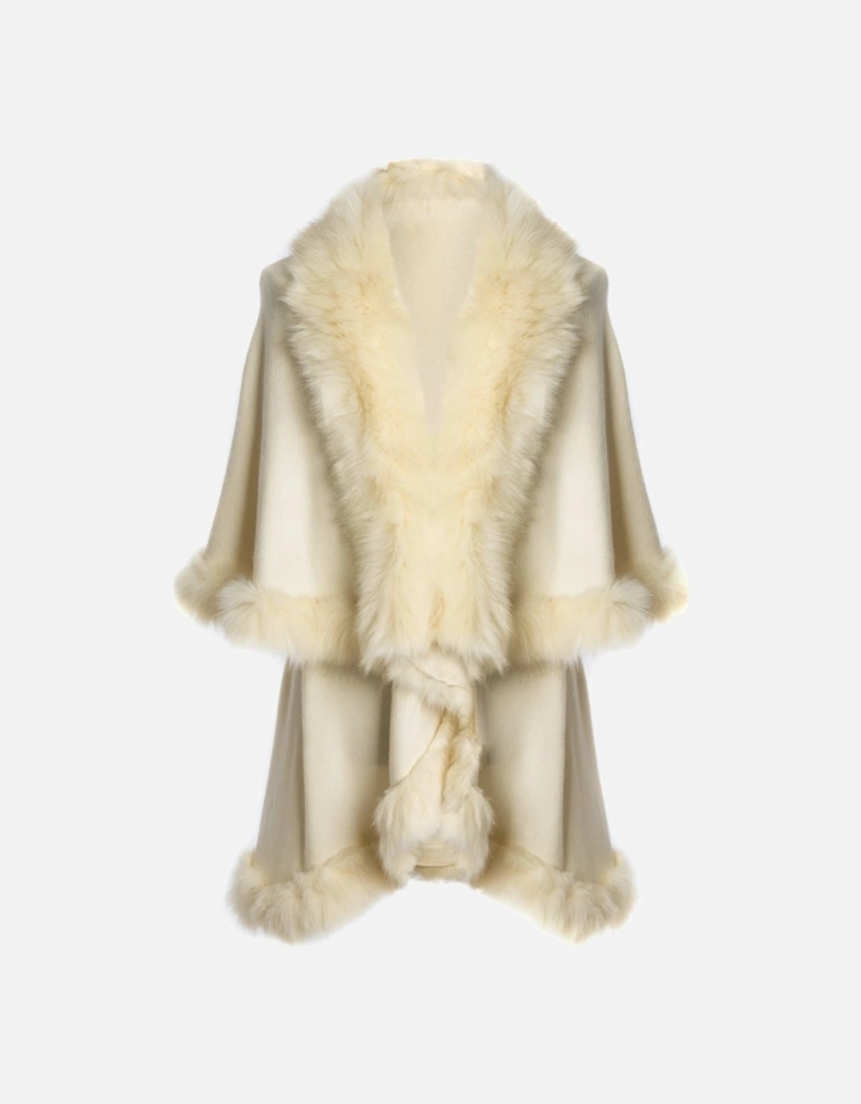 Cream Knitted Luxury Faux Fur Cape