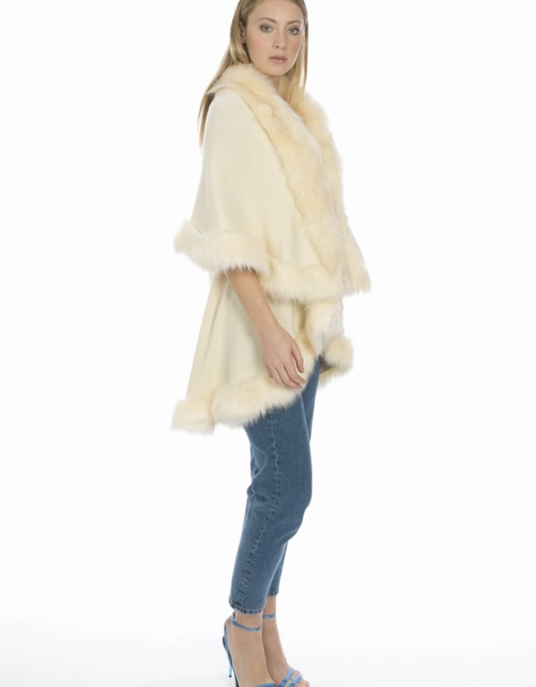 Cream Knitted Luxury Faux Fur Cape