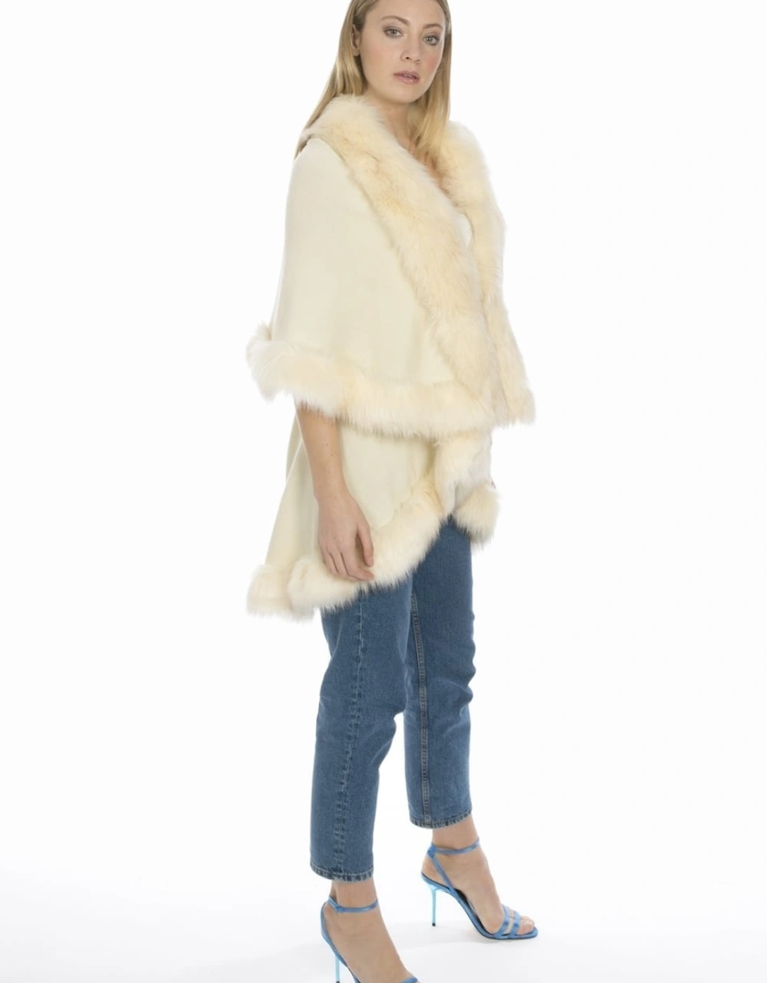 Cream Knitted Luxury Faux Fur Cape