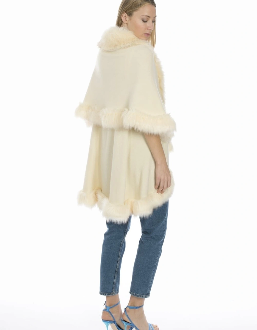 Cream Knitted Luxury Faux Fur Cape