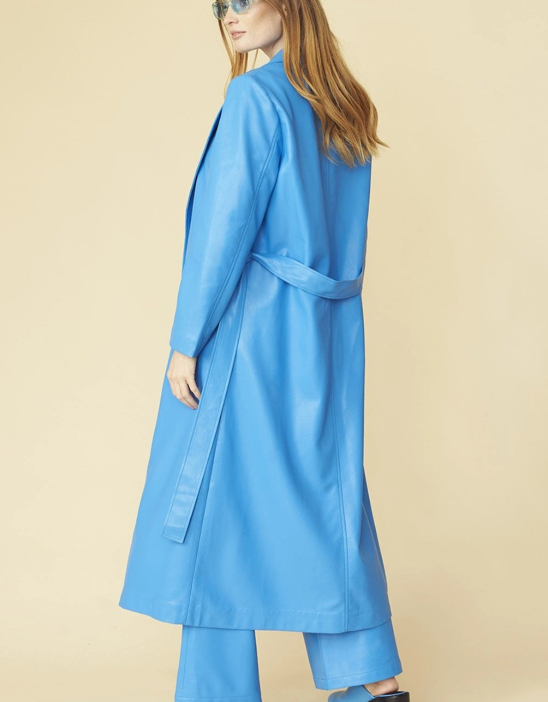 Blue Eco Leather Trench Coat