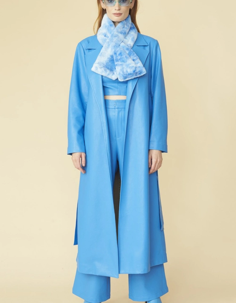 Blue Eco Leather Trench Coat