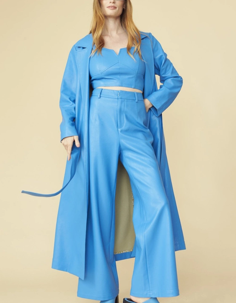 Blue Eco Leather Trench Coat