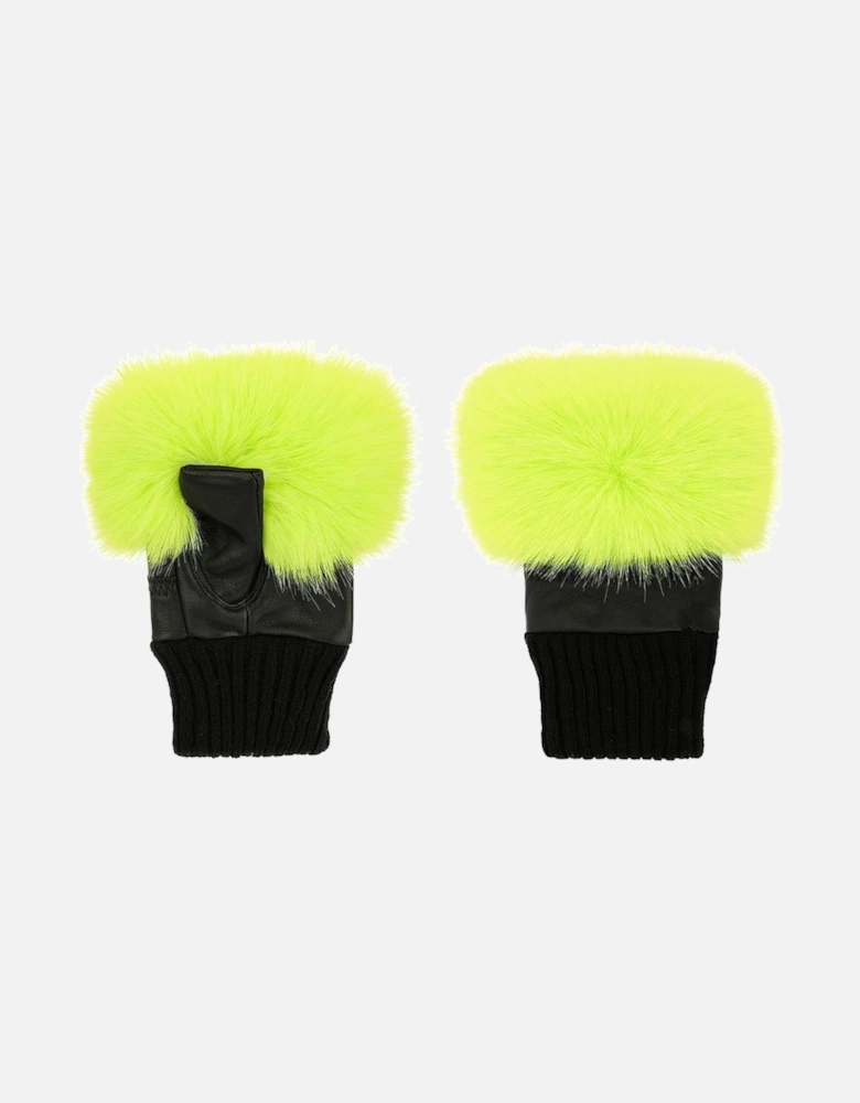 Lime Green Faux Fur Fingerless Gloves