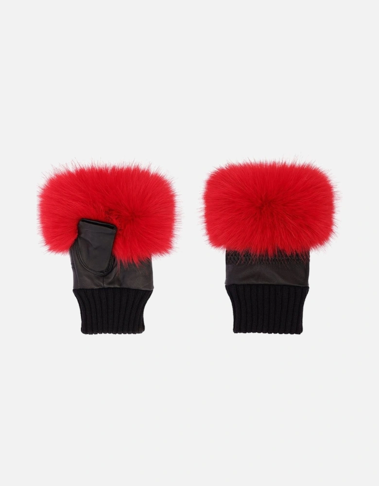 Red Faux Fur Fingerless Gloves