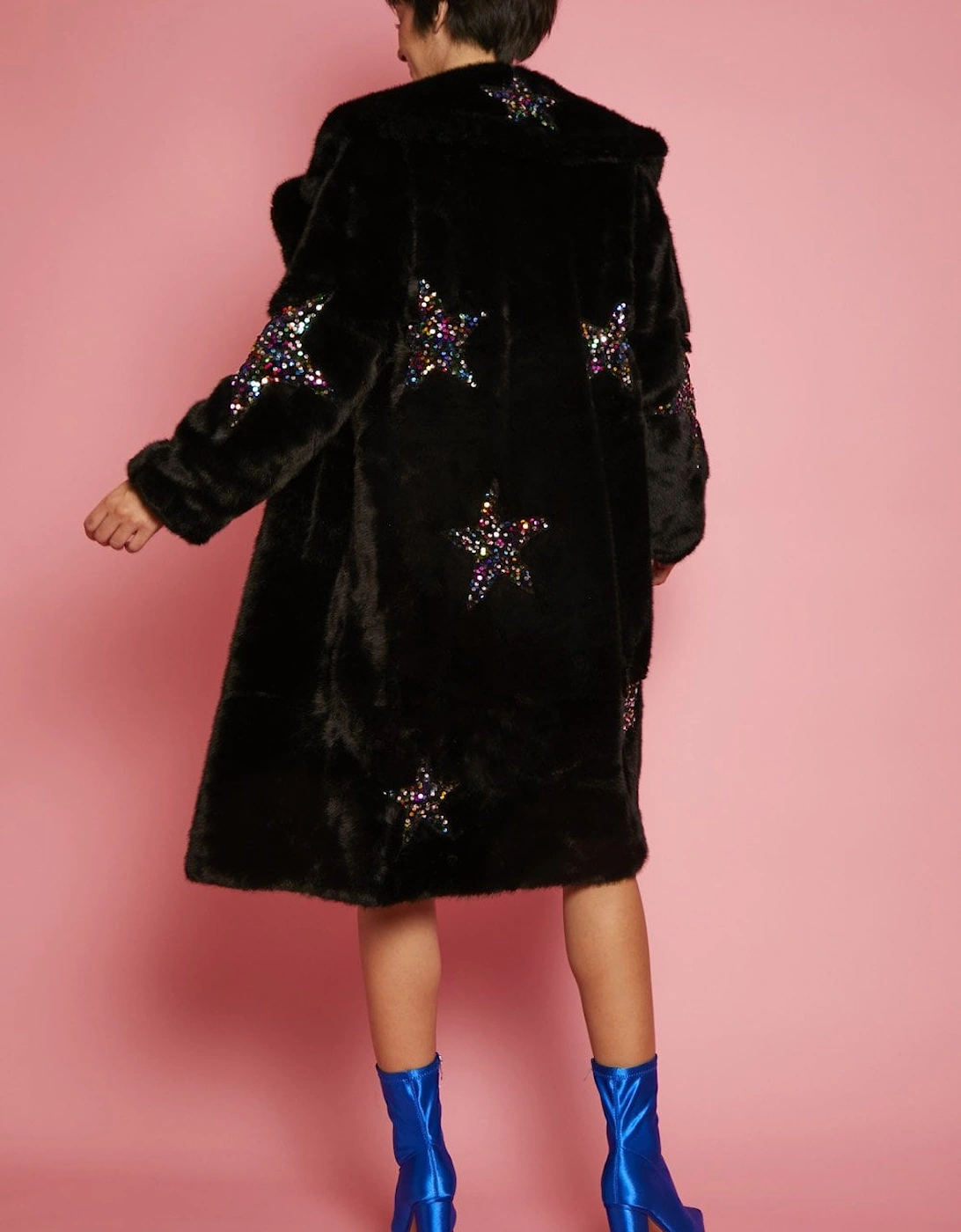 Eco Bamboo Faux Fur and Sequin Star Coat