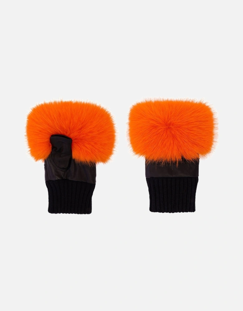 Orange Faux Fur Fingerless Gloves