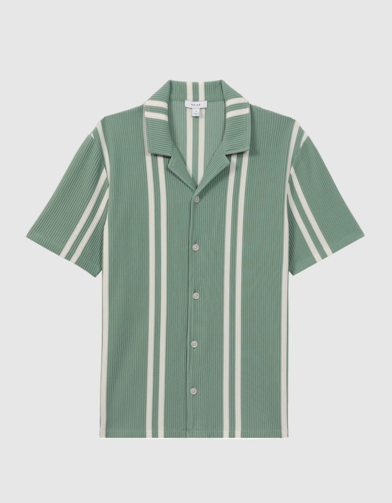 Ribbed Striped Cuban Collar T-Shirt