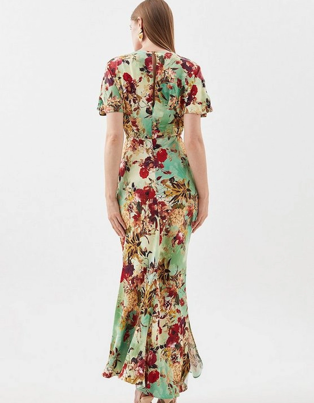 Floral Satin Woven Crepe Maxi Dress