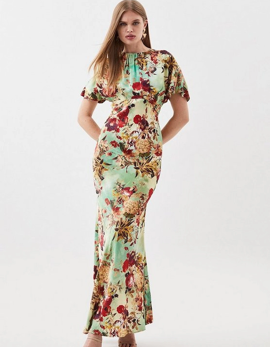 Floral Satin Woven Crepe Maxi Dress, 5 of 4