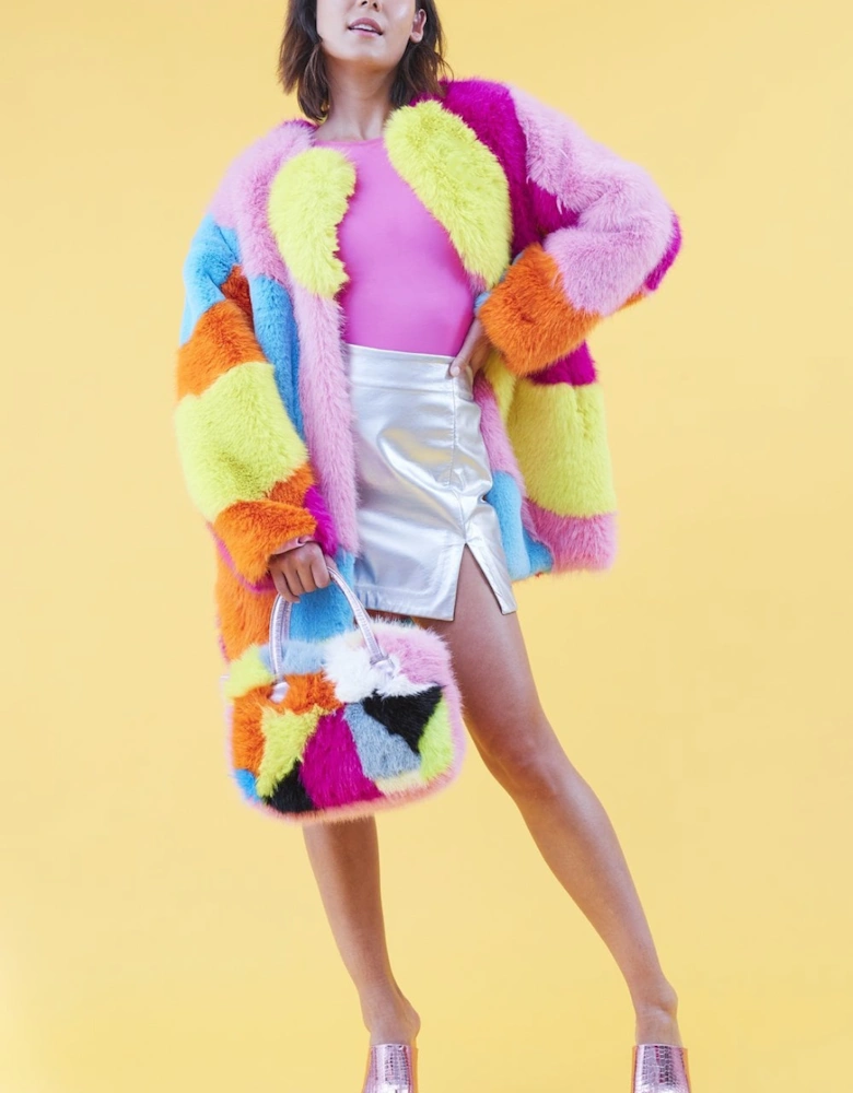 Faux Fur Multi-Coloured Rainbow Coat