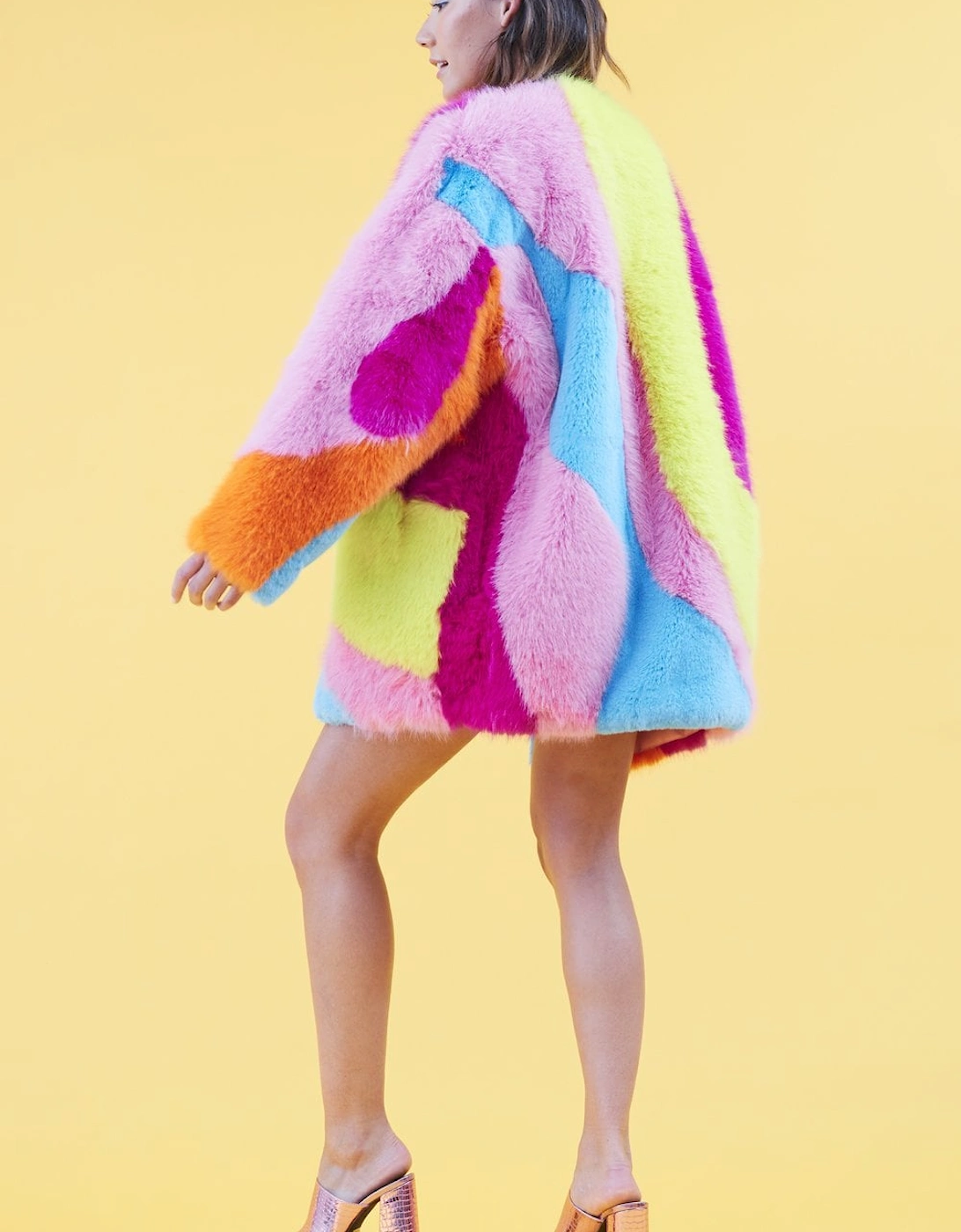 Faux Fur Multi-Coloured Rainbow Coat