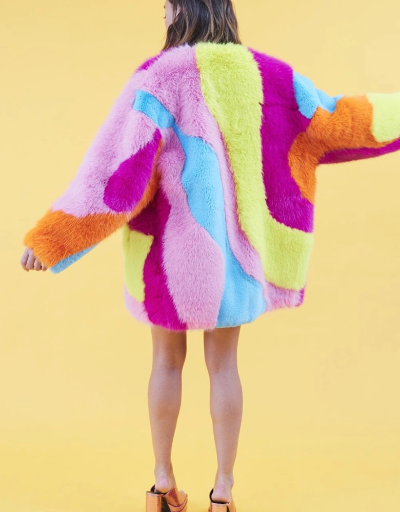 Faux Fur Multi-Coloured Rainbow Coat