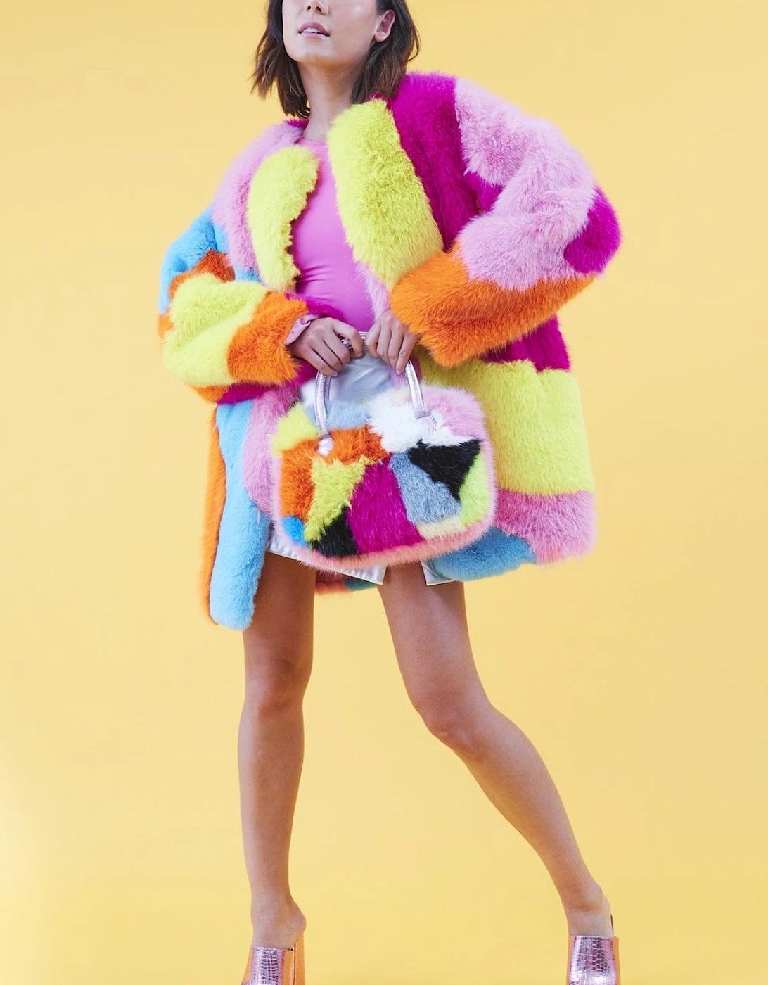 Faux Fur Multi-Coloured Rainbow Coat