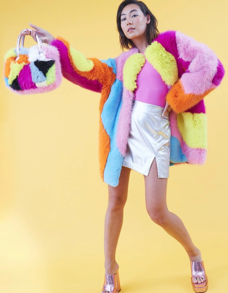 Faux Fur Multi-Coloured Rainbow Coat