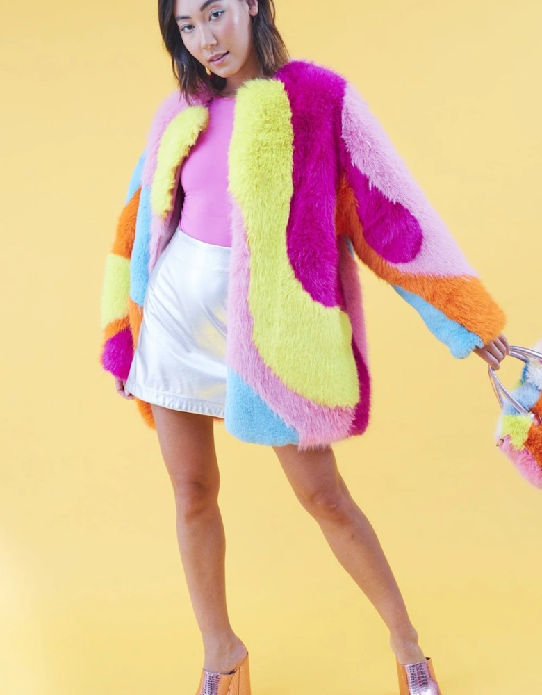 Faux Fur Multi-Coloured Rainbow Coat