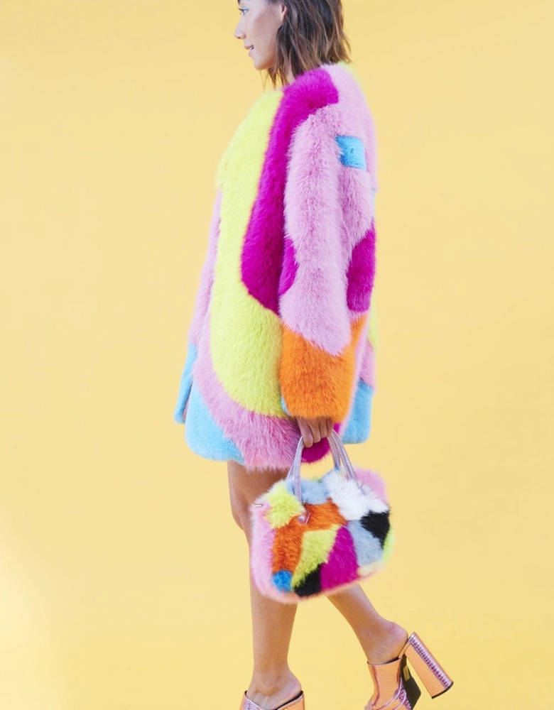 Faux Fur Multi-Coloured Rainbow Coat