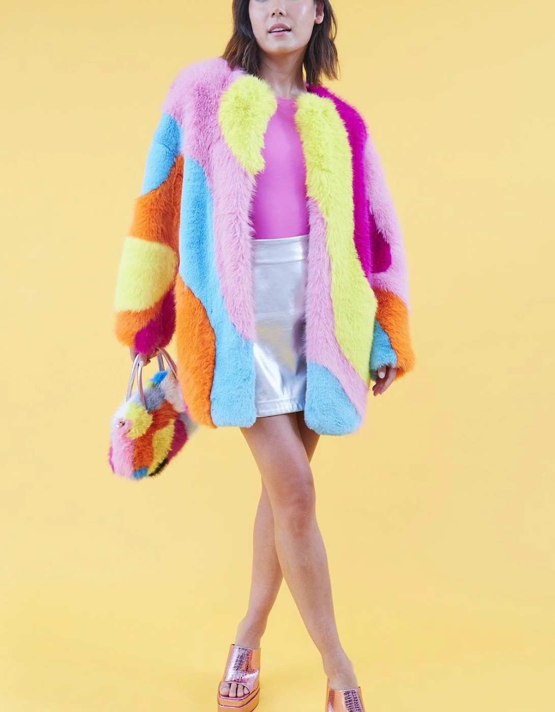 Faux Fur Multi-Coloured Rainbow Coat