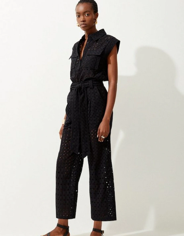 Belted Broderie Woven Trousers