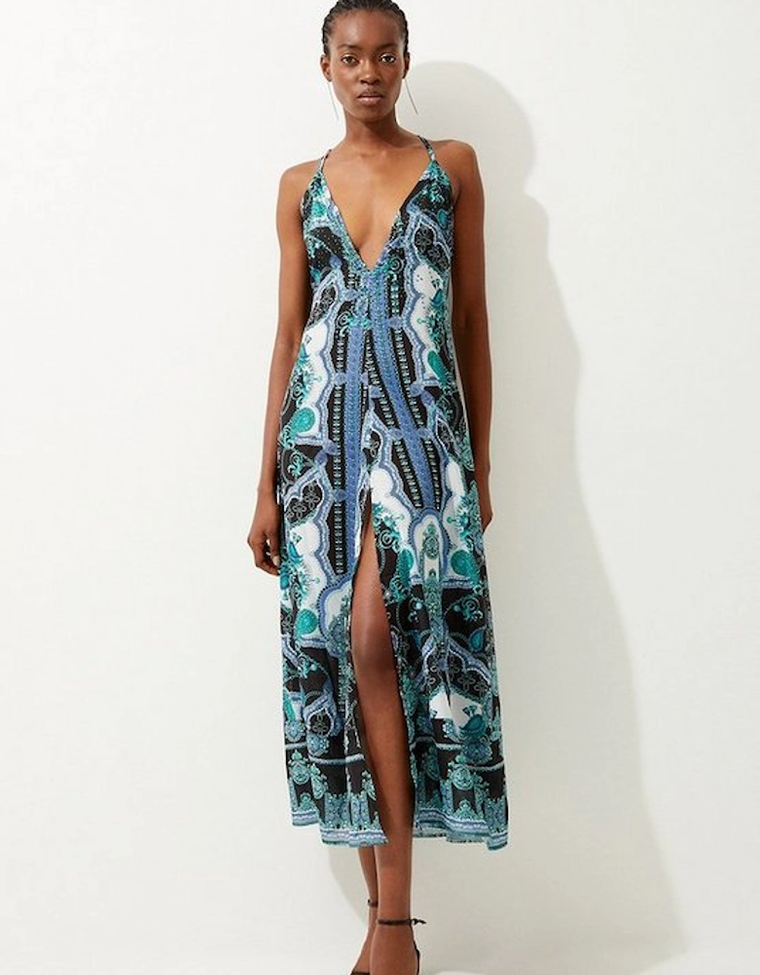 Embellished Mirrored Print Strappy Maxi Beach Dress, 5 of 4