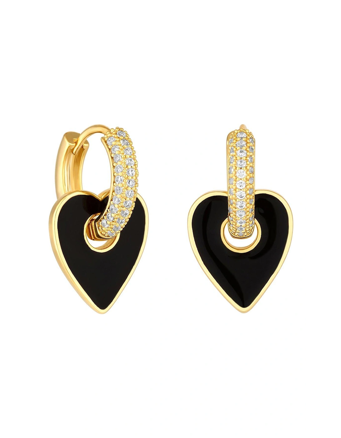 Gold Plated Cubic Zirconia And Jet Enamel Heart Earrings, 2 of 1