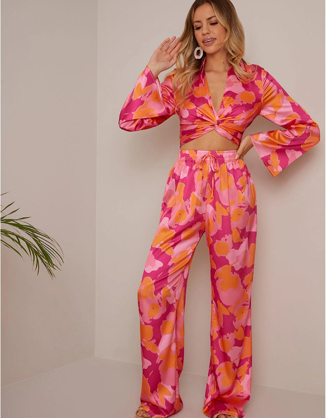 Abstract Print Tie Waist Trousers In Pink, 5 of 4