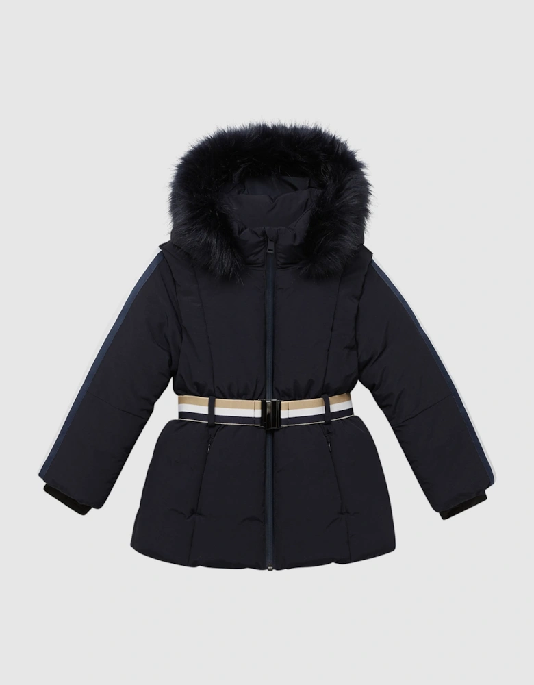 Quilted Faux Fur Hooded Coat