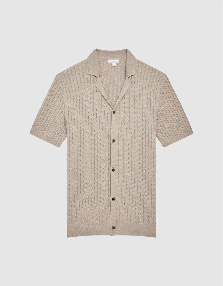 Cable Knit Cuban Collar Button Through Shirt