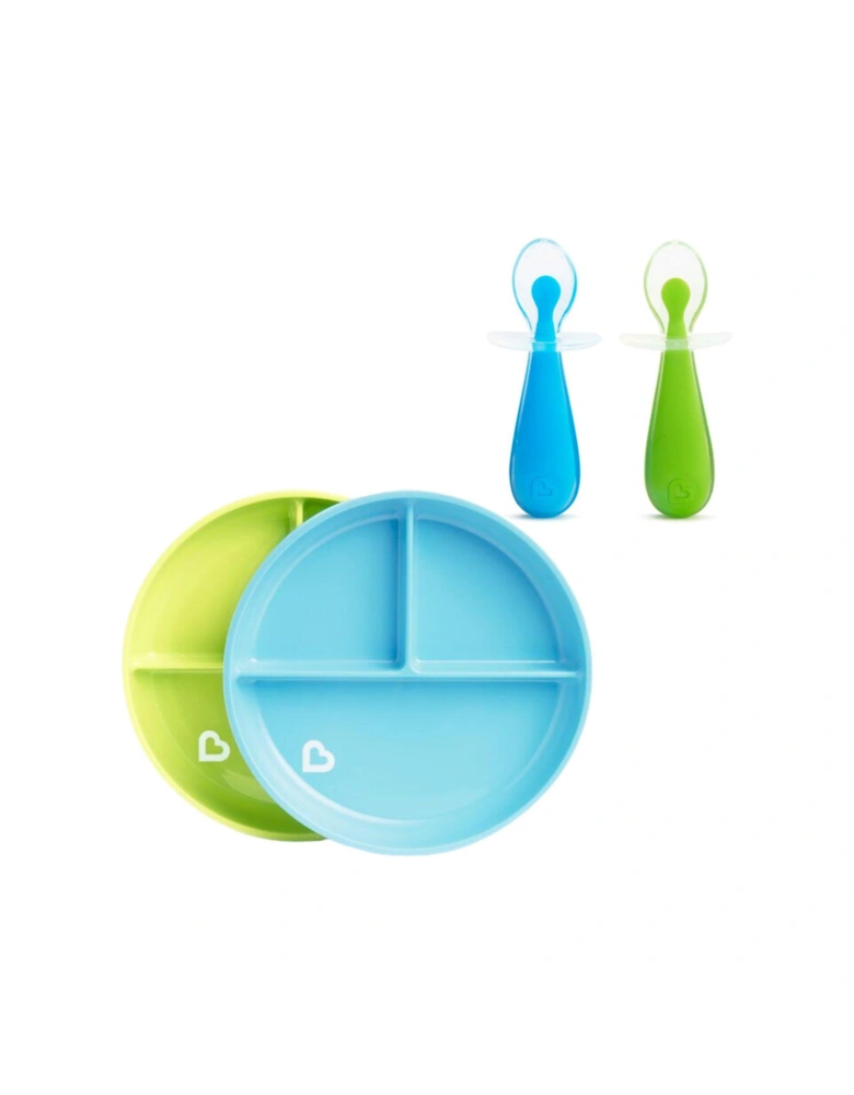 Stay Put Suction Plates and Gentle Scoop Spoons Bundle - Blue/Green