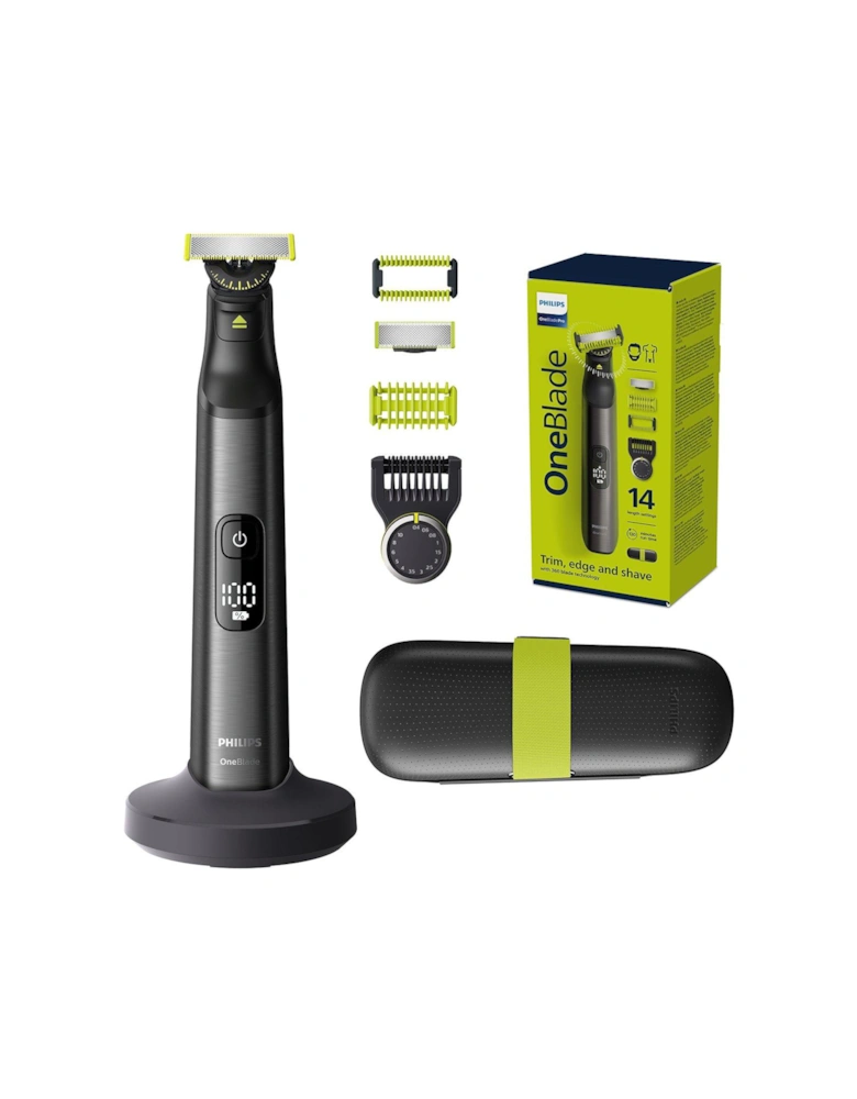 OneBlade Pro 360 for Face & Body with 14-in-1 Adjustable Comb, Charging Stand & Travel Case - Trim, Edge, Shave, QP6651/30