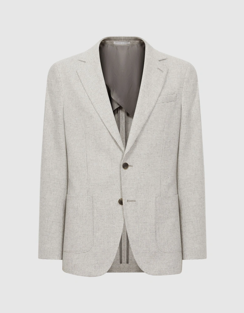 Slim Fit Single Breasted Checked Wool Blazer