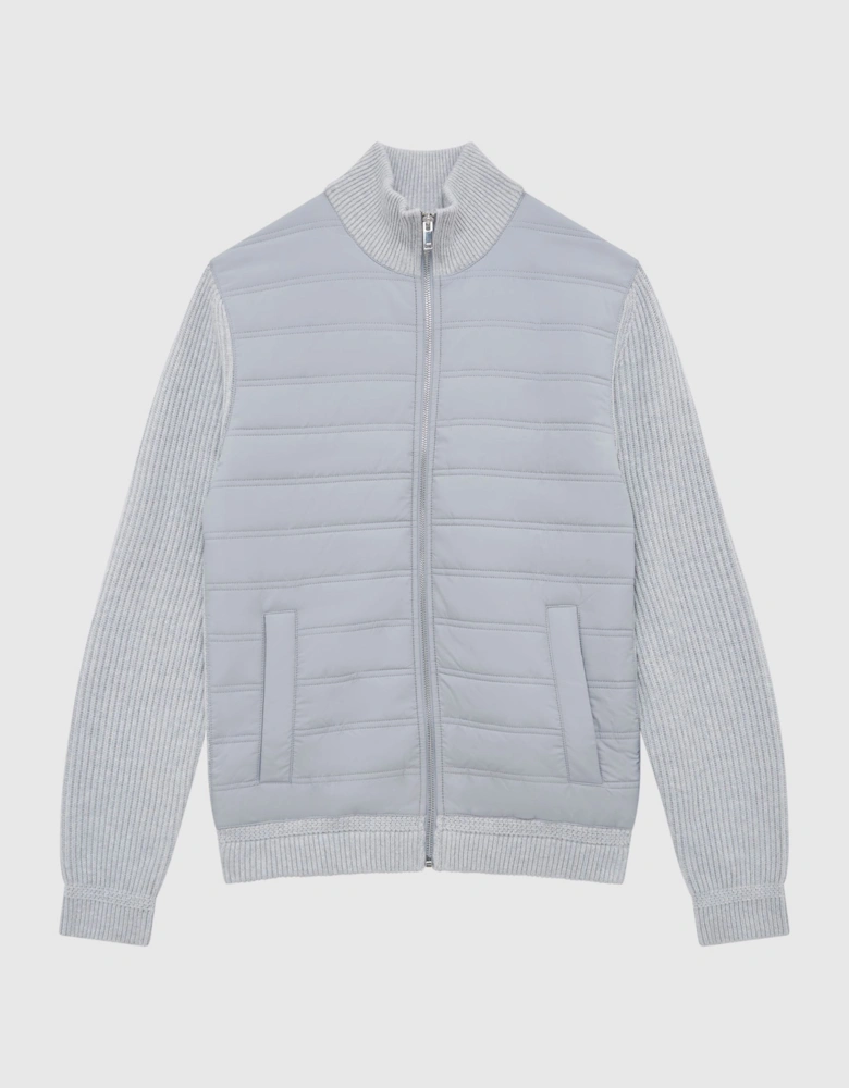 Hybrid Quilt and Knit Zip-Through Jacket
