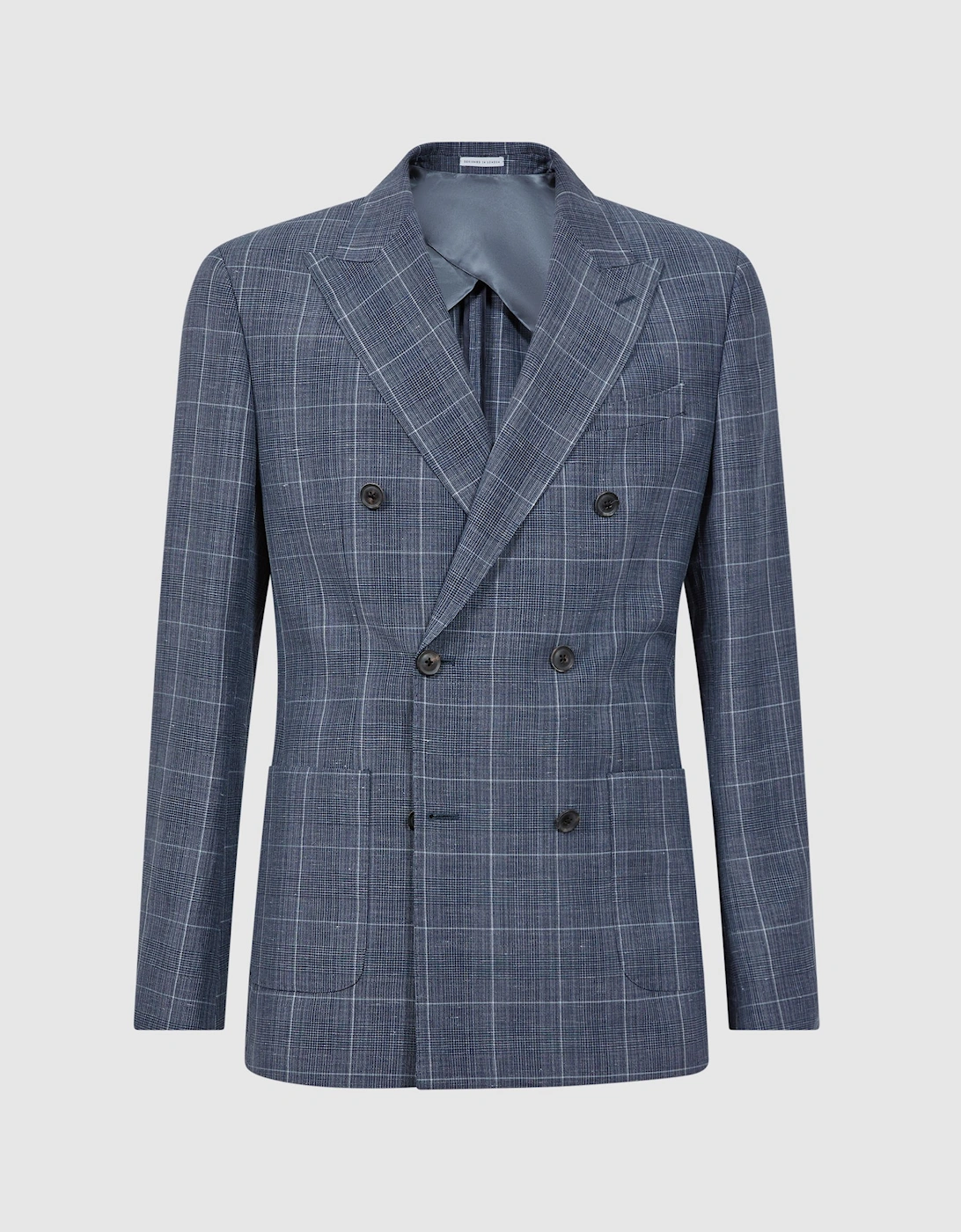 Slim Fit Wool Linen Check Double Breasted Blazer, 2 of 1