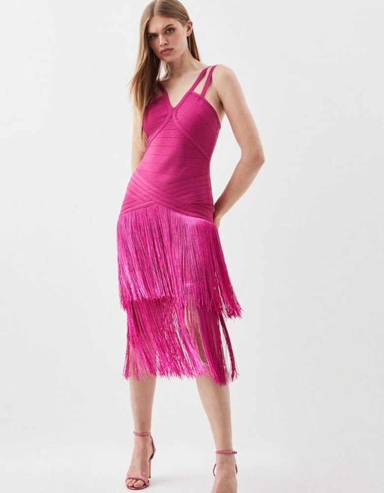 Figure Form Bandage Fringe Knit Midi Dress