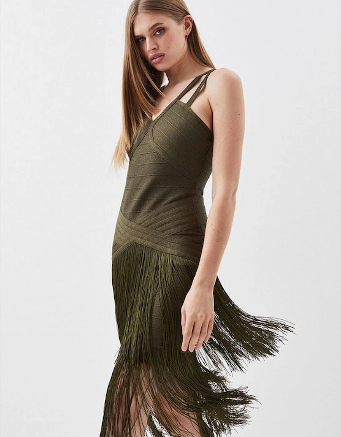 Figure Form Bandage Fringe Knit Midi Dress, 5 of 4