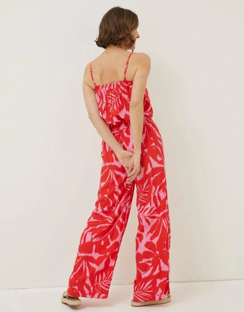 Ikat Leaves Palazzo Trouser - Red