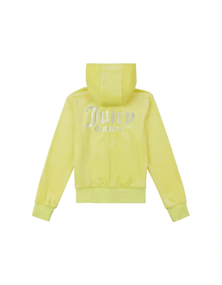 Girls Velour Zip Through Hoodie - Light Yellow