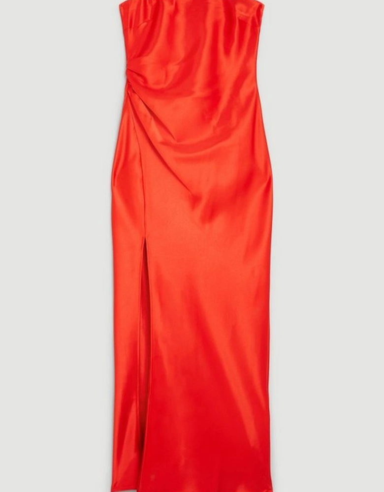 Strapless Premium Satin Panelled Woven Midi Dress