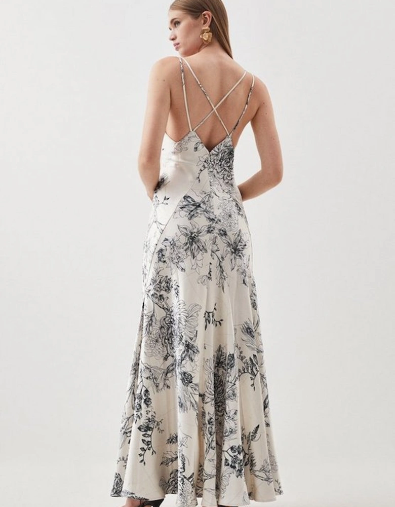 Floral Premium Satin Panelled Woven Maxi Dress