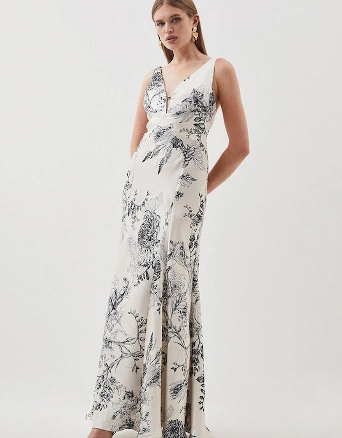 Floral Premium Satin Panelled Woven Maxi Dress, 5 of 4